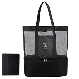 SNONESIY Beach bag, bath bag women, foldable bath bag, XXL family, portable beach bag, XXL family, beach bag large, suitable for travel, shopping, picnic, gym, black