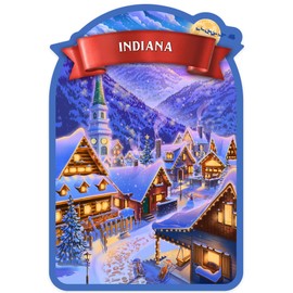 Die Cut Sticker Indiana, Sleepy Winter Village, Vinyl Sticker 3 to 6 inches, (Waterproof Decal for Cars, Water Bottles, Laptops, Coolers), Large