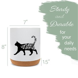 Elanze Designs Floral Cat Flowers Arrangement Kitten Ceramic Cork Bottom White Large Capacity Utensil Holder Crock for Countertop Storage, Stylish & Durable for Spoons, Spatulas, and Cooking Tools