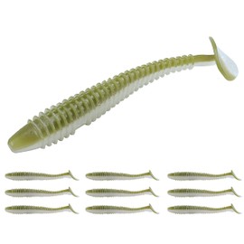 RUNCL ProBite Paddle Tail Swimbaits Green Bean, Soft Fishing Lures - Natural Oils, Ribbed Design, Paddle Tail, Hook Slot, Proven Colors - Bass Fishing Lures Baits 06 (5in, Pack of 10)