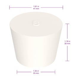 BorinGlass Solid Rubber Stoppers, 5 Pack 8# - 41mm(1.61in) x 33mm(1.30in) Diameter - 30mm(1.18in) Length - 1.18in Length - White Tapered Lab Seal Rubber Stopper