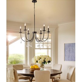 BAVGARI Black Chandelier Light Fixture,Black Dining Room Light Fixture,Black Farmhouse Chandelier, Black Crystal Chandelier,Chandelier for Living Room Foyer,Matte Black Chandelier