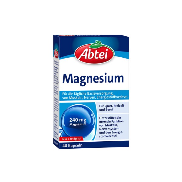 Abtei Magnesium - for sports, leisure and work - for daily basic supply with magnesium for muscle and nerve function - with 240 mg magnesium - 1 x 40 capsules