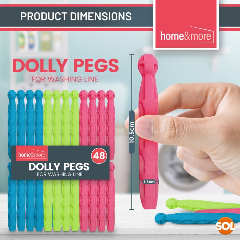48pk Plastic Dolly Pegs For Washing Line | Heavy Duty