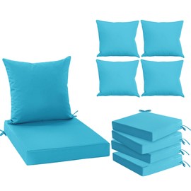 Summsun Waterproof Outdoor Cushions for Patio Furniture, Fade Resistant Backrest and Deep Seat Cushion Set with Removable Cover, 24 x 24 Inch, Teal, Set of 4