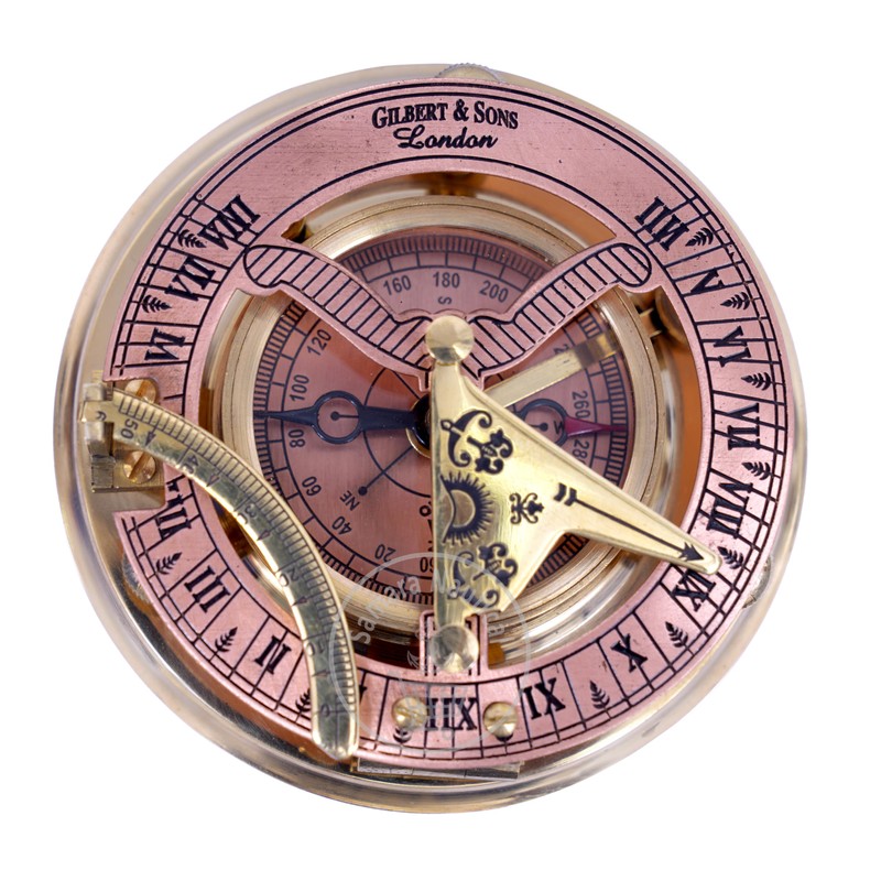 Antique Brass & Copper Sundial Compass, Sundial Clock in Box
