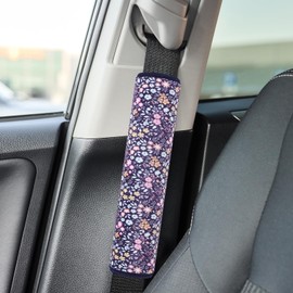 AMUSEPROFI 2 Pcs Plush Universal Seat Belt Cover Pad - 2-in-1 Soft Bag Handle Sleeve, Skin-Friendly & Breathable, Machine Washable, Cute Designs for Men Women Kids Car Accessories, Florals