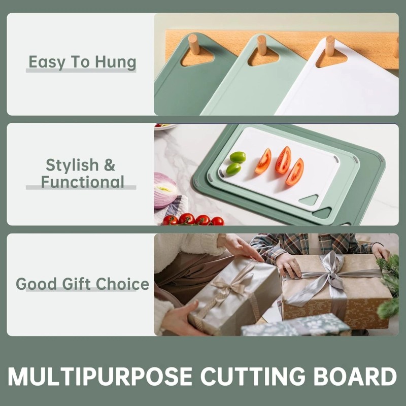 thetchry Plastic Cutting Board Set of 3 Large-Small Chopping Boards