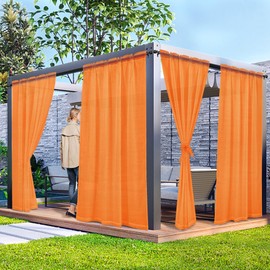 Laseniewa 2 Panels Outdoor Sheer Curtains for Patio, Non-See-Through Orange Privacy Curtains for Patio Waterproof, Indoor Outdoor Drapes for Gazebo Pergola Balcony Pool Spa, 52 x 84 inch