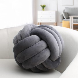 SZETOSY Knot Cushion, Knotted Ball Throw Pillow Round Plush Decoration Cushion for Sofa Bed Bedroom 25cm Dark Grey
