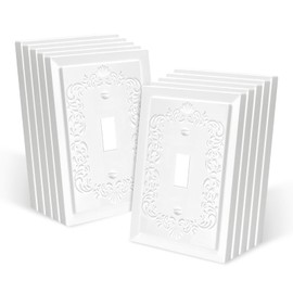 Petal Relief Design Classic Style White Modern Decorative Outlet Covers Wall Plates, Toggle Electric Receptacle Light Switch Cover, Mid-Size 4.9 x 3.1 inch(10-Pack Single Toggle)