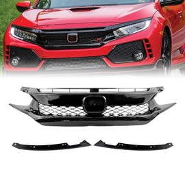 CABOHON Front Bumper Upper Grille For 2016-2018 Honda Civic Glossy Black Type R Style Grill