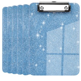 6 PCS A5 Size Sparkle Clipboards,9" x 6" Clipboard,Portable Kids Clipboard,Plastic Clipboard,Glitter Clipboard with Low Profile Clip,Cute Hanging Clipboard for Office Supplies Small Clipboards-Blue