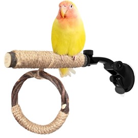 La La Pet Suction Cup Bird Perch Swing and Ring Set Sucker Bird Standing Rack Multifunctional Wooden Parrot Toy for Small and Medium Birds Cockatiel Parakeet Lovebirds Small