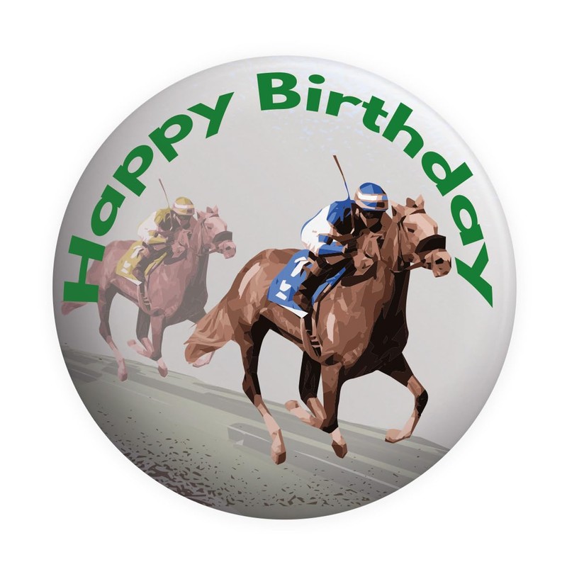AK Giftshop Horse Racing Birthday Card With Badge