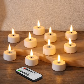 Girimax White Real Wax Flameless Tealights with Remote Batteries, Flickering LED Votive Candles Set of 10