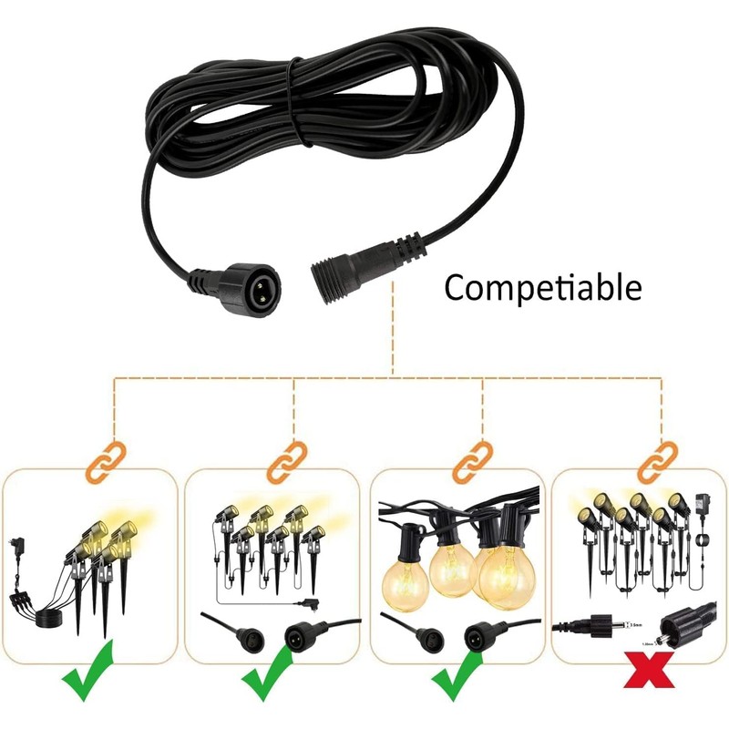 Bexdir Waterproof Extension Cable 2Pin,16AWG Extension Lead Waterproof Cord,IP68 Extension