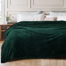 Exclusivo Mezcla Fleece Blankets Queen Size, Soft Warm and Fuzzy Blanket for Bed, Suitable for All Seasons, 90x90 Inches, Forest Green