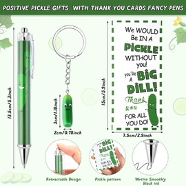 Sayglossy 100 Sets Employee Appreciation Gifts Positive Pickle Keychain with Thank You Cards Fancy Pens Emotional Support Pickle Bulk Inspirational Gifts Bulk for Pickle Lover Employees Coworkers