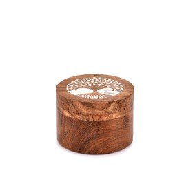 EDHAS Acacia Wood Salt Cellar Box Elegant Kitchen Salt Container Holder with Swivel Lid to Storage Pepper Spice (3.5" x 3.5" x 2.5")