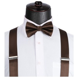 HISDERN - Juego de corbata de lazo y tirantes para hombre, diseño de corbatín y pañuelo de corbatín ajustable en forma de Y, 6 clips, café, Talla única
