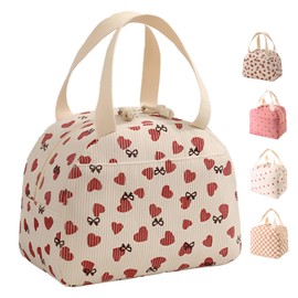 LHLZNB Insulated Lunch Bag for Women - Large Capacity Thermal Tote with Durable Work Lunch Box for Women & Girls, Leakproof Food Bag for Office, School, Picnic (White Heart)