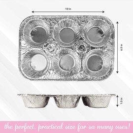 Plasticpro Aluminum Foil Muffin Pans Reusable and Disposable, Holds 6 Cupcakes / Muffin & Pie foil Pan Pack of 10