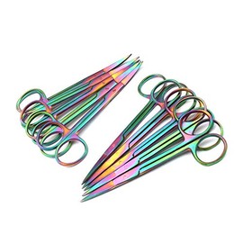 OdontoMed2011 Set of 12 Multi Titanium Color Rainbow Iris Scissors 4.5" Straight & Curved Stainless Steel Rainbow Color Scissor ODM