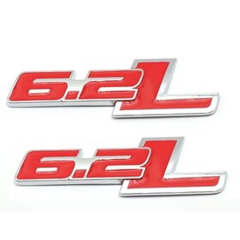 2Pc 6.2L Emblems Engine Name 3D Metal Badge Aluminum Adhesive Sticker Decal Fit for 150 (Silver Red)