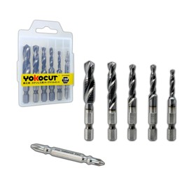 YOKOCUT Tap Drill Set, Carbide Drill Tap, For Ironworking, Stainless Steel, Drill, Hexagonal Shaft, Chamfering Tap, Drilling, Threading, Tap, Spiral, HSS-Co M42, High Speed Steel, M4-M10, Tap Drill,