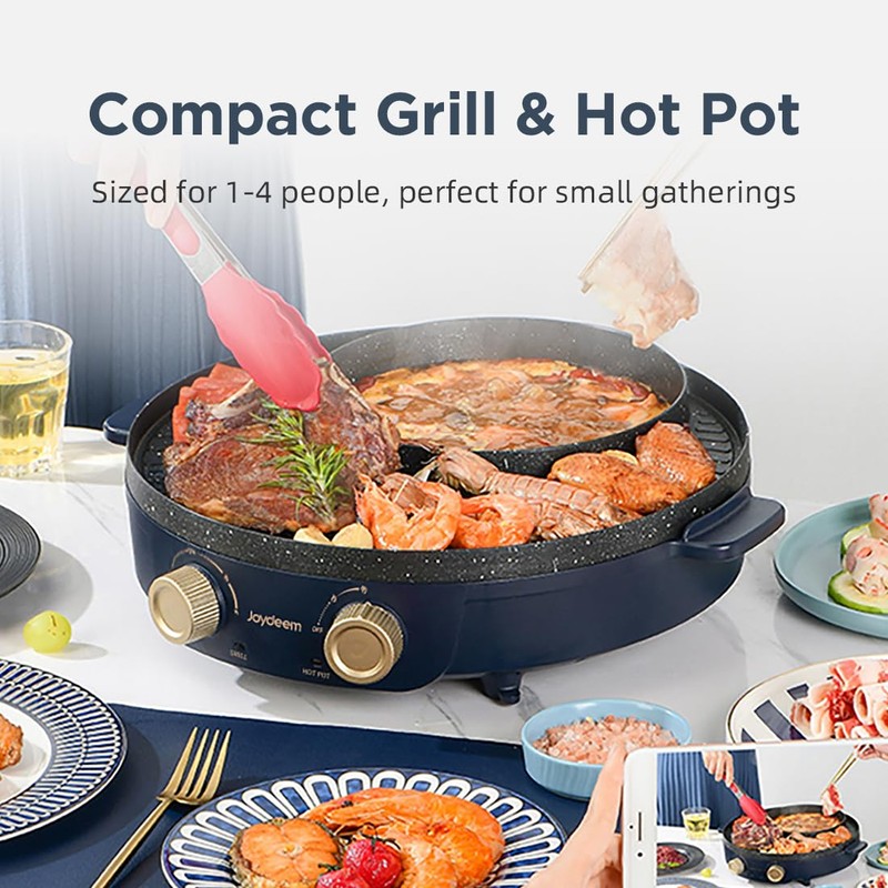 Joydeem Electric Grill with Shabu Shabu Hot Pot, Compact Korean
