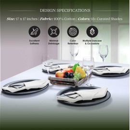 HEIRLOOM COMFORT White Cloth Dinner Napkins 17x17 Inch - 100% Cotton, Absorbent, Soft, Washable - 12 Pack - Hotel Quality Table Napkin for Dinner, Baby Showers, Weddings, Christmas, Spring, Easter