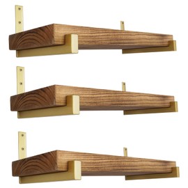 OVOV 6 Pack Heavy Duty Shelf Brackets Wall Mounted Industrial Farmhouse Floating Shelf Brackets with Lip (Gold 6")