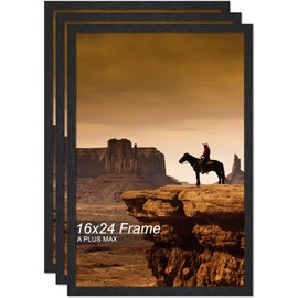 A PLUS MAX 16x24 Picture Frame Set of 3, Black Engineered Wood Frame for 16 x 24 Inch Picture Poster Photo, Light Weight 16 by 24 Frame with Wood-grain for Wall - 3 Pack/Black/16 x24