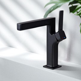 HMEGAO Black Waterfall Bathroom Faucet 1 Hole, Brass Bathroom Faucets Single Handle, Widespread Modern Faucet for Bathroom Sink Vanity Restroom RV, Drain Assembly Included