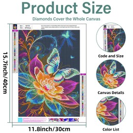 Aestalrcus Butterfly Diamond Art Kits for Adults-Diamond Art Flower Diamond Art,Diamond Art Painting Kits for Adults Gem Art Gift Home Wall Decor 16''Lx12''W