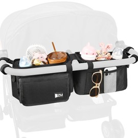 ZZM Double Stroller Organizer with 2 Cooler Pockets,Compatible for Bob Duallie, Jeep and Baby Jogger City Mini GT2, Double Baby Stroller Accessories, Parent Console Double Jogging Stroller Organizer