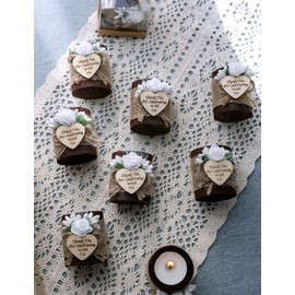 Ju's Favors 10 Piece Set of Wooden Tealight Candle Holders, Wedding Candle Favors, Baby Shower Favors, Guest Return Favors, Bridal Shower Favors for Guests.(Dark Brown+Rose)