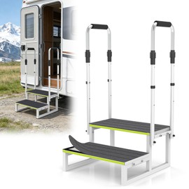 DEPSUNNY RV Steps with Dual Handrails, 2 Step Stool with Handle for Elderly