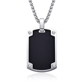 Dada Gioielli - Men's Stainless Steel Necklace - Tag Plate Pendant Military Colour Black or Silver Adjustable Elegant Gift 2025 for Dad - Boy - Friend - Nephew, Stainless Steel Stainless steel Satin