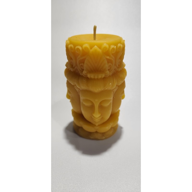 Buddah Beeswax Candle Made in USA three face Buddah pillar