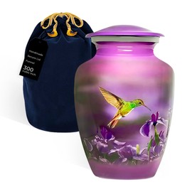 Trupoint Memorials - Urns for Human Ashes Adult Female, Burial Urns, Decorative Urns, Funeral Urns, Cremation Urns for Women and Men - Purple, Hummingbird, Extra Large