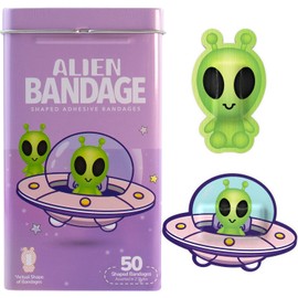 BioSwiss Vendas, vendas autoadhesivas con forma de extraterrestre para Halloween, cuidado de heridas estéril sin látex, suministros divertidos de botiquín de primeros auxilios para niños, 50 unidade