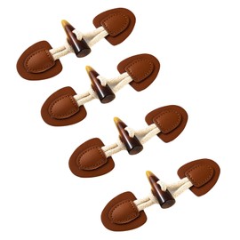 SHULLIN 4 Pairs of Buttons with Clasp, Leather Toggle Clasps, Buttons, Toggle Buttons, Leather Buttons, Faux Leather Buttons for Coats, Jackets, Clothing, Decoration (Brown)