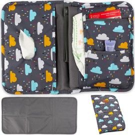 HOMYBABY® Tragbare Wickelunterlage für Babys, wasserdicht, mit Windelhalter und Tüchern, faltbar, mit Fächern