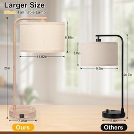 Farmhouse Table Lamp, Fully Dimmable Bedisde Nightstand Lamp with USB C+A Charging Ports, Modern Tall Table Lamp Desk Reading Lamp for Living Room, Bedroom, Office, 9W LED Bulb Included