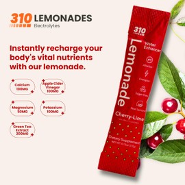 310 Lemonade Cherry Lime - Water Enhancer Sugar Free - Powdered Drink Mixes & Flavorings with Alkalizing Minerals - Water Flavor Packets for Energy & Hydration - 30 Single Servings to Go