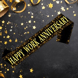 Serencatcher Happy Work Anniversary Sash Black Gold, Happy Work Anniversary Workiversary Decorations Satin Sash for Men Women Employee Office Worker Staff Appreciation Party Supplies Gifts Favors