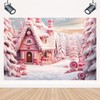 Christmas Gingerbread House Candy Backdrop Photography Pink Party Background (7X5FT)