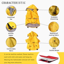Voarge Dog Zip Up Dog Raincoat with Buttons, Waterproof Dog Raincoat with Hood and Adjustable Drawstring, Dog Jacket for Small and Medium Dogs (3XL)